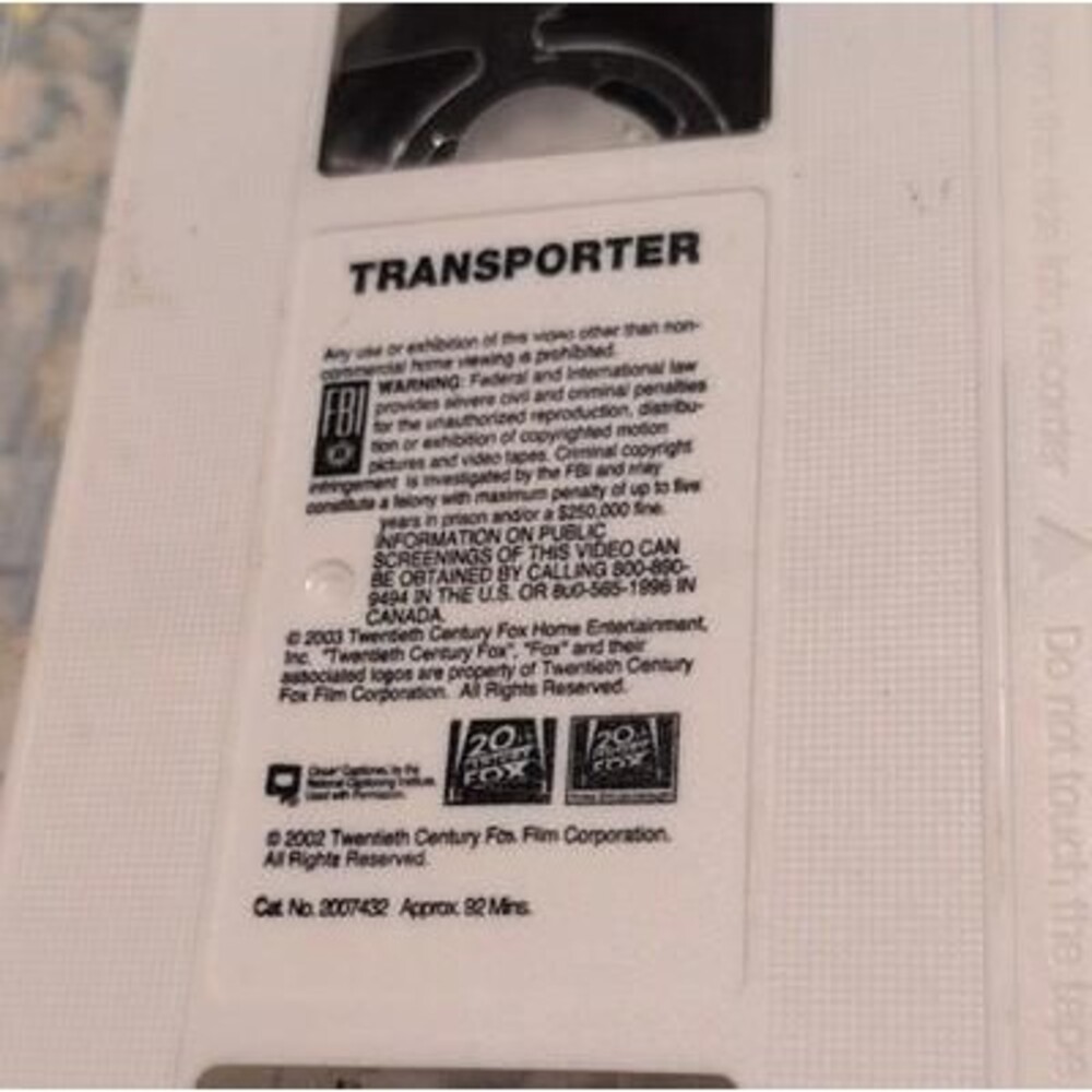 Rare 20th Century Fox Transporter VHS in White Case - 2002 Edition